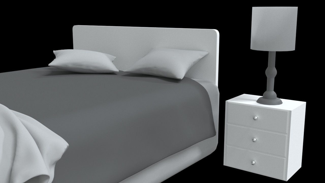 Bed with table lamp 3D model_3