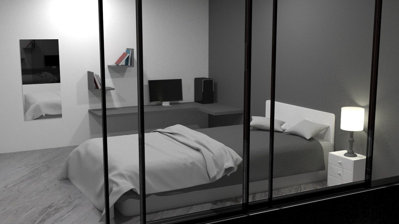 Bed with table lamp 3D model_2