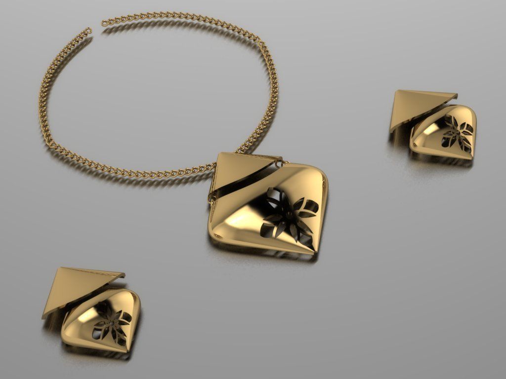 women set earrings and pendant 3D print model_3