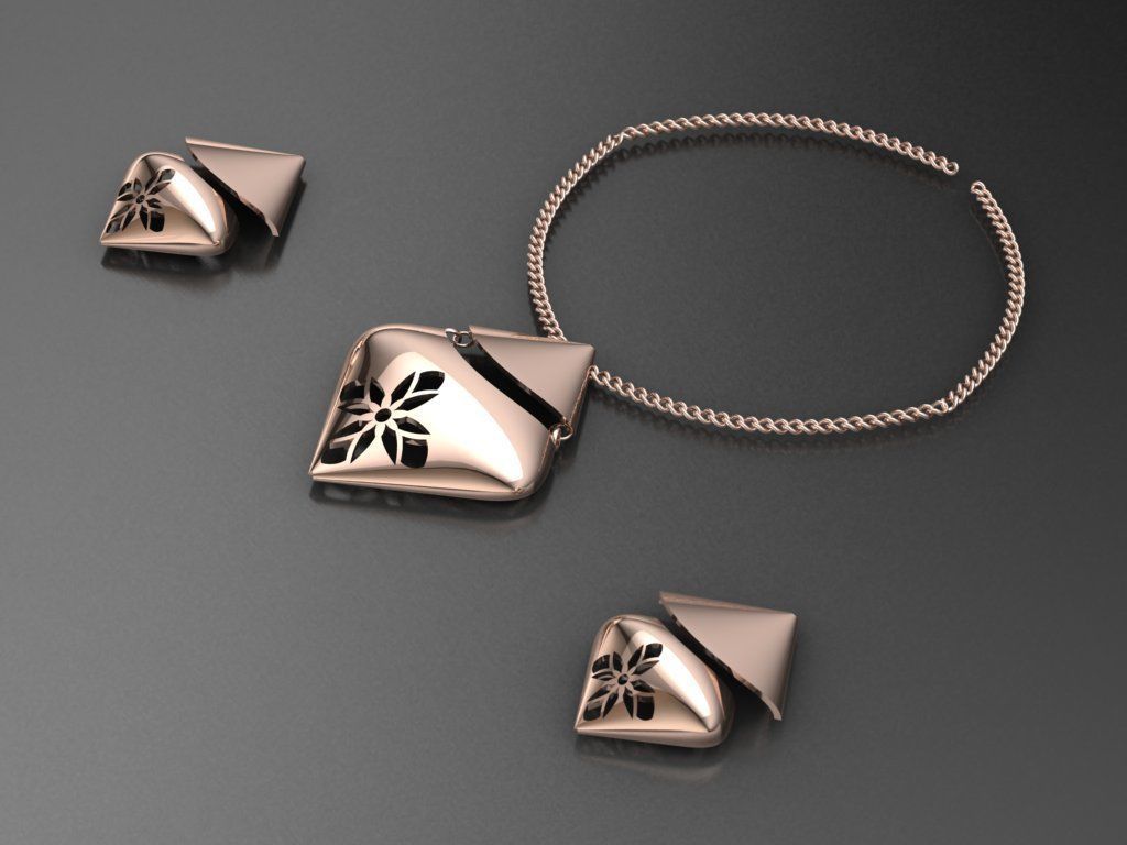 women set earrings and pendant 3D print model_2