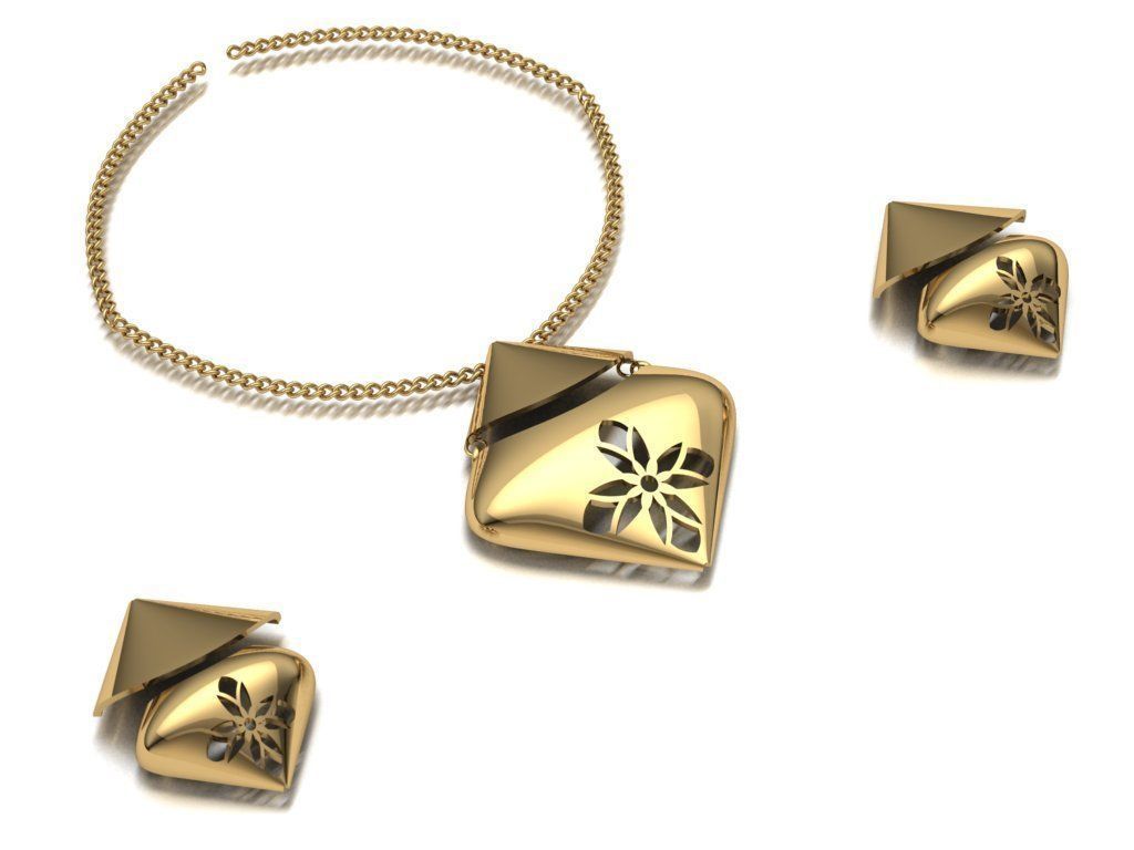 women set earrings and pendant 3D print model_1