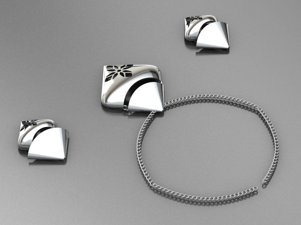women set earrings and pendant 3D print model_27