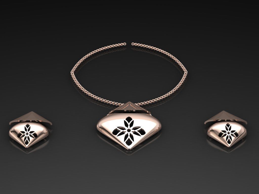 women set earrings and pendant 3D print model_7