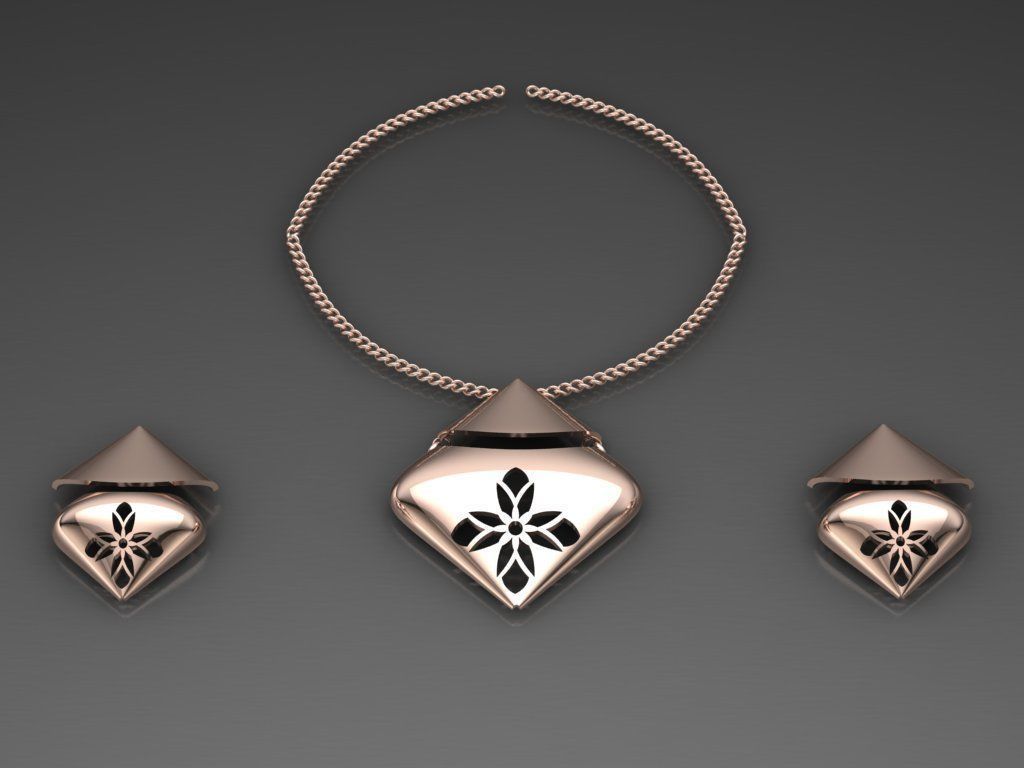 women set earrings and pendant 3D print model_4