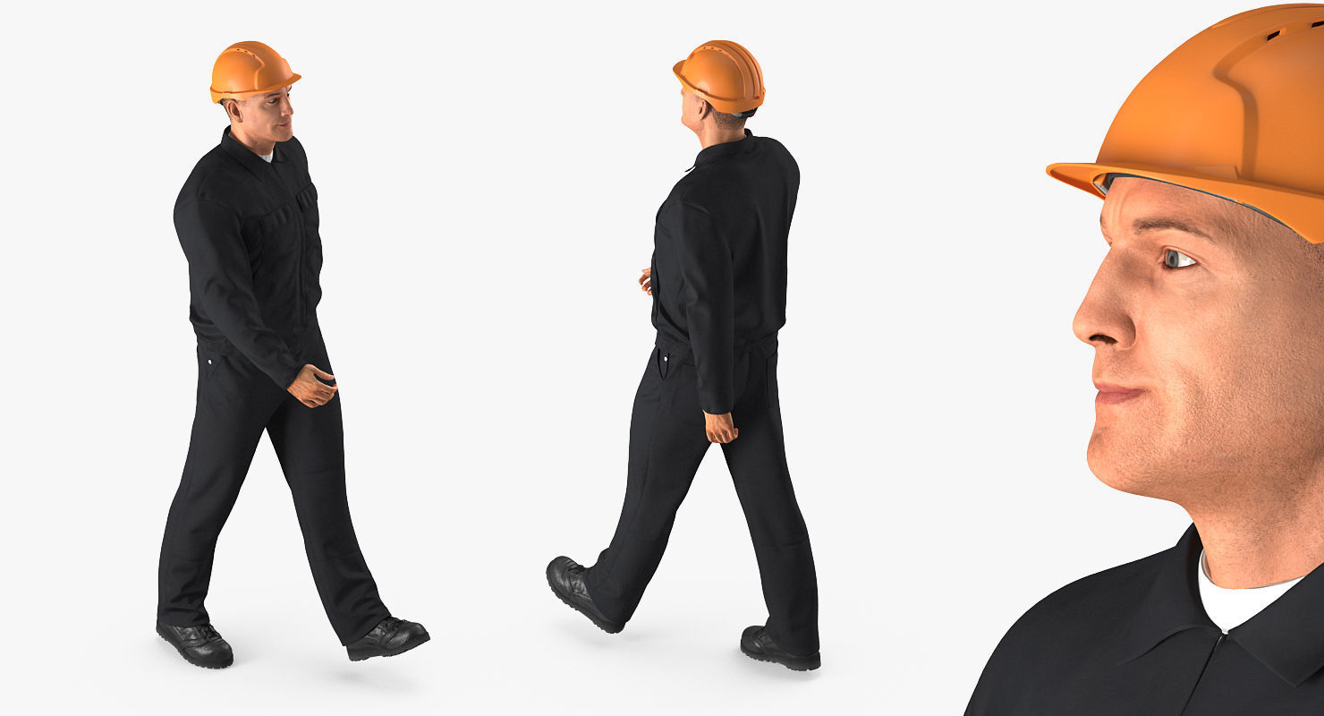 Worker With Hardhat Walking Pose 3D model_3