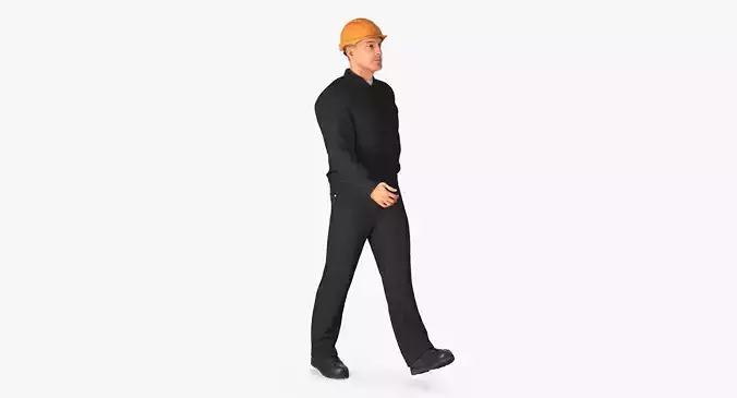 Worker With Hardhat Walking Pose 3D model