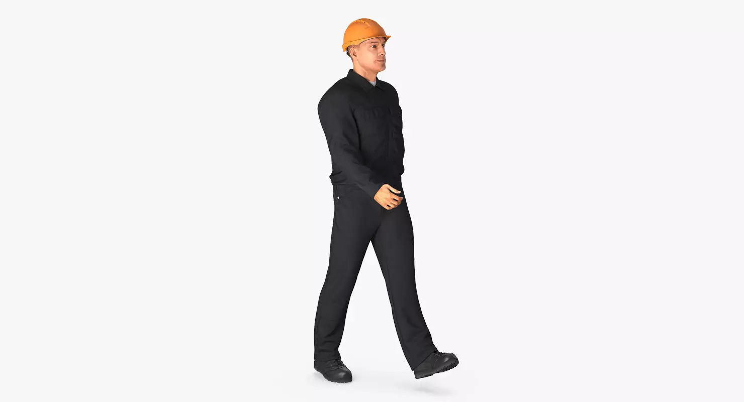 Worker With Hardhat Walking Pose 3D model_0