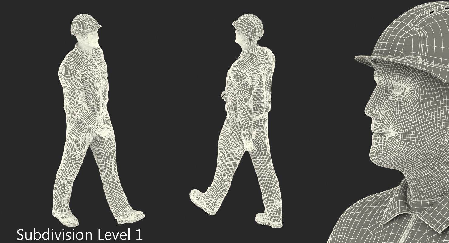 Worker With Hardhat Walking Pose 3D model_14