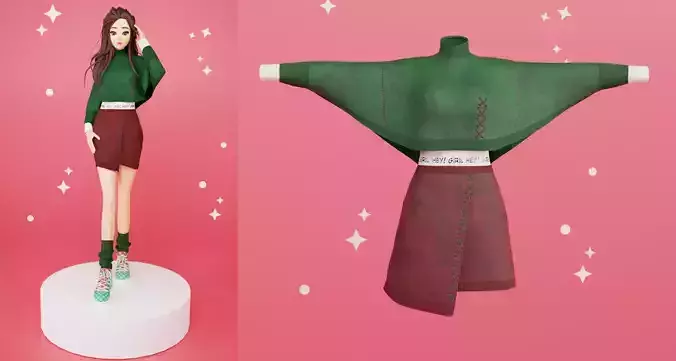 Woman outfit v30 Christmas party shirt sweater and skirt only