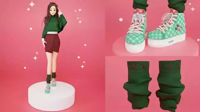 Woman shoe v9 Christmas party shoes and socks only