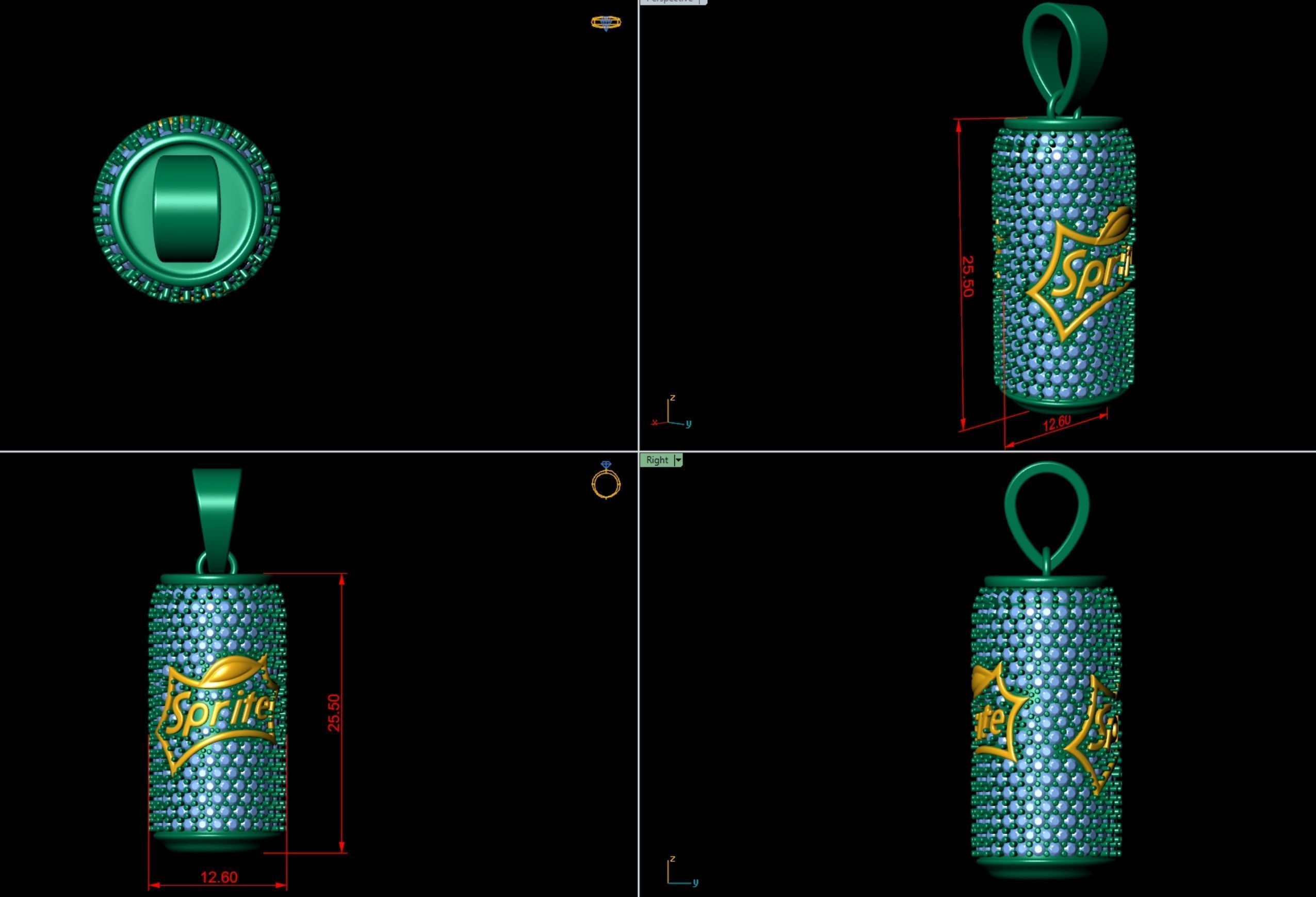 Iced Out Sprite Soda Can Diamond Pendant  3D print model_5