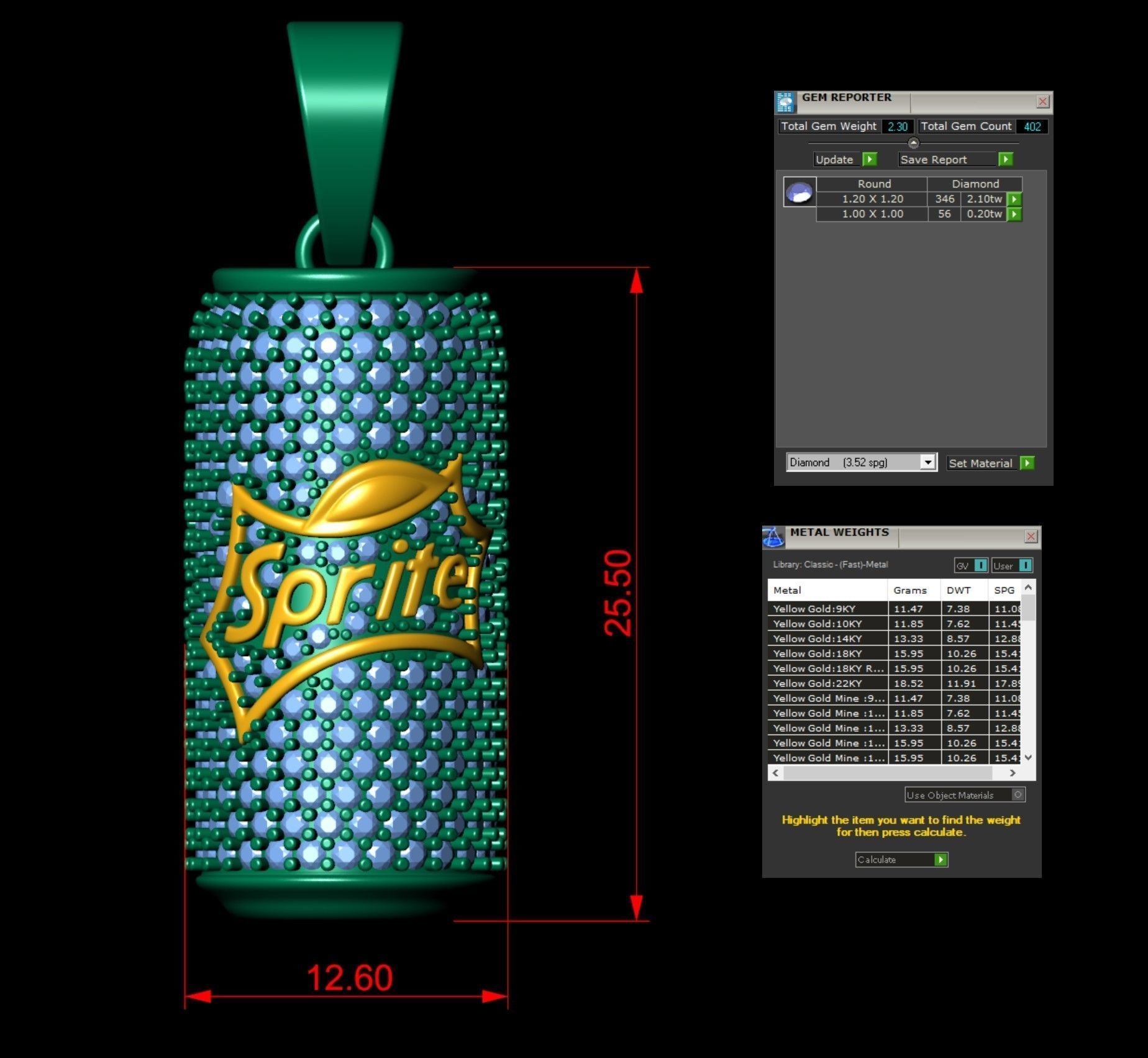 Iced Out Sprite Soda Can Diamond Pendant  3D print model_3