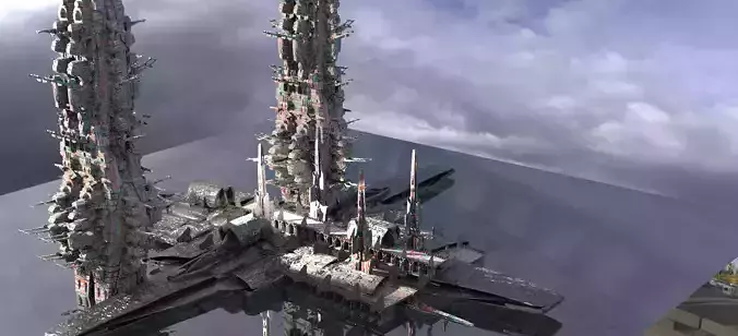 Sci-Fi Floating City Tower