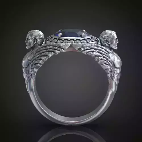 Diamond cocktail two men wings oval gem ring for women