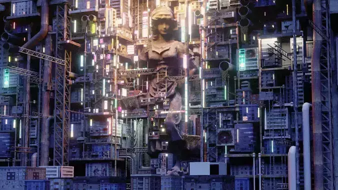 Cyberpunk Statue City 3D model