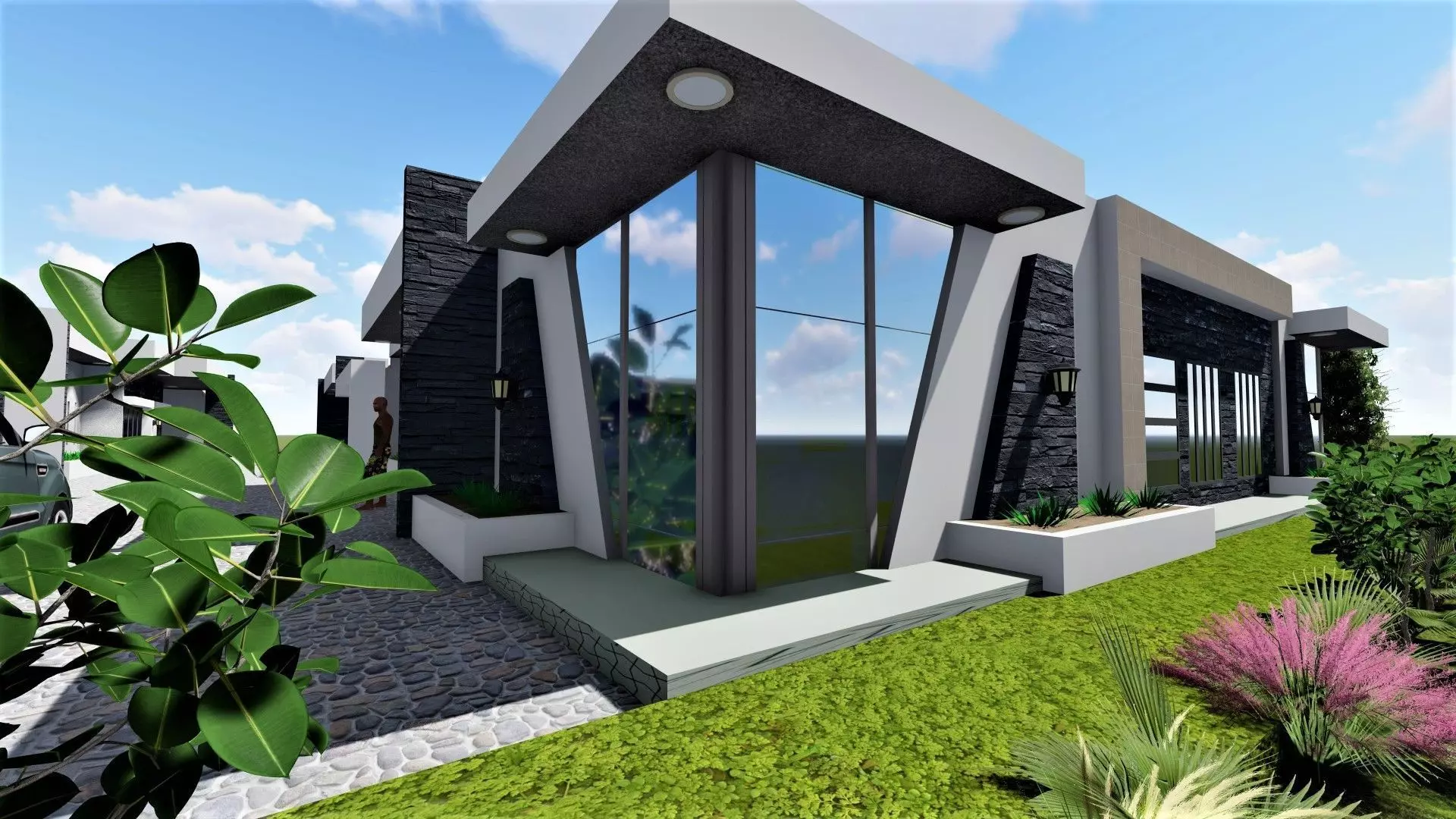 3 houses modern house designs in nigeria Low-poly 3D model