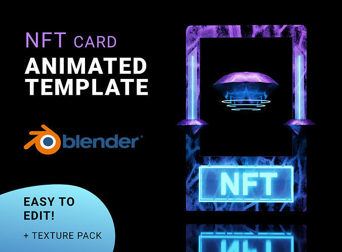 NFT neon card template for Blender Cycles 3D model