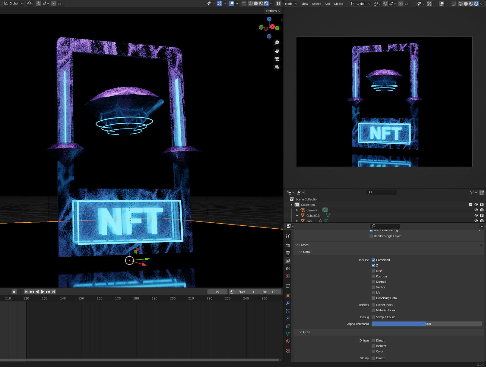 NFT neon card template for Blender Cycles 3D model_3