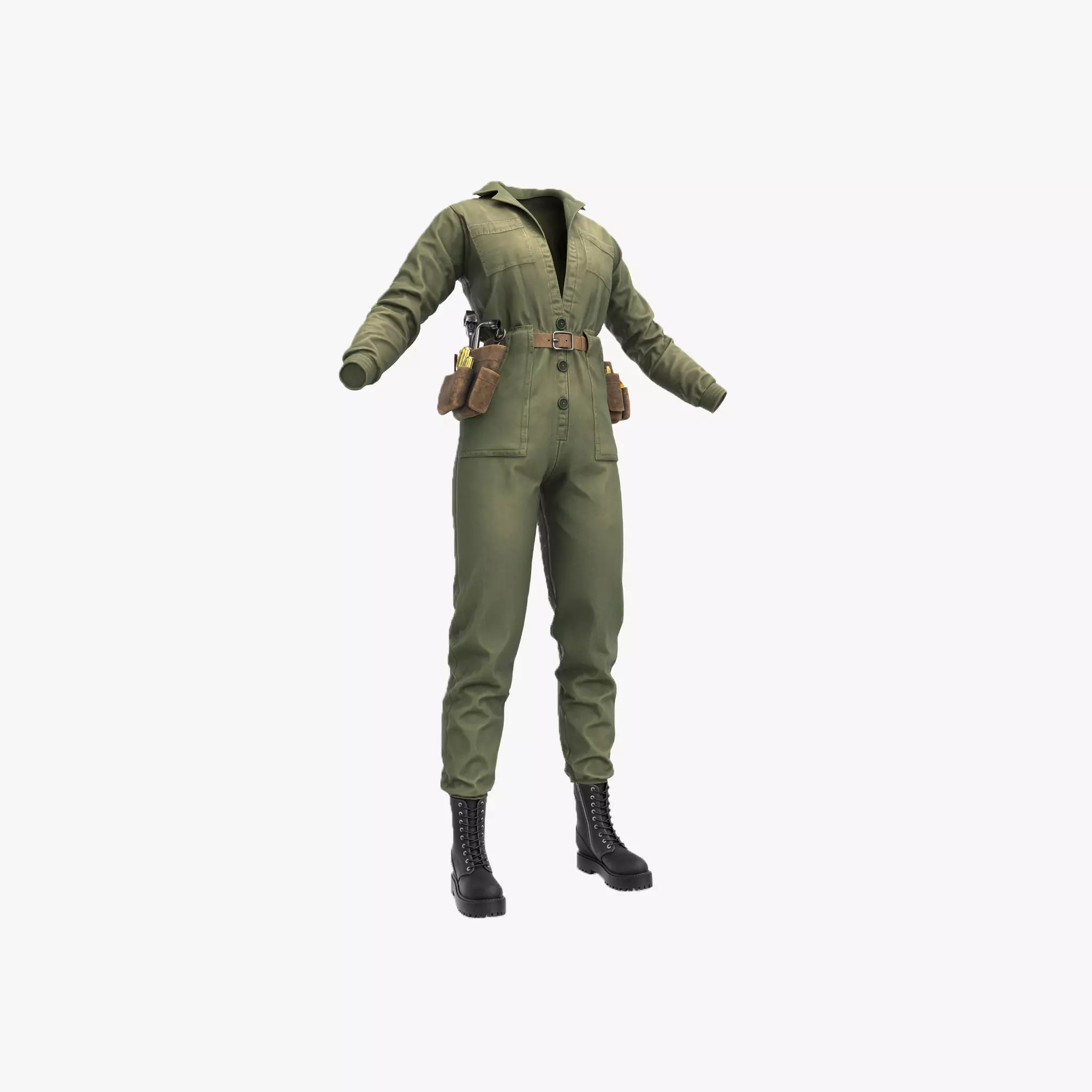 Woman Overalls Boots Toolbelt Game Ready Low-poly 3D model