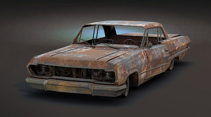 Burnt Retro Car 01 Low-poly 3D model