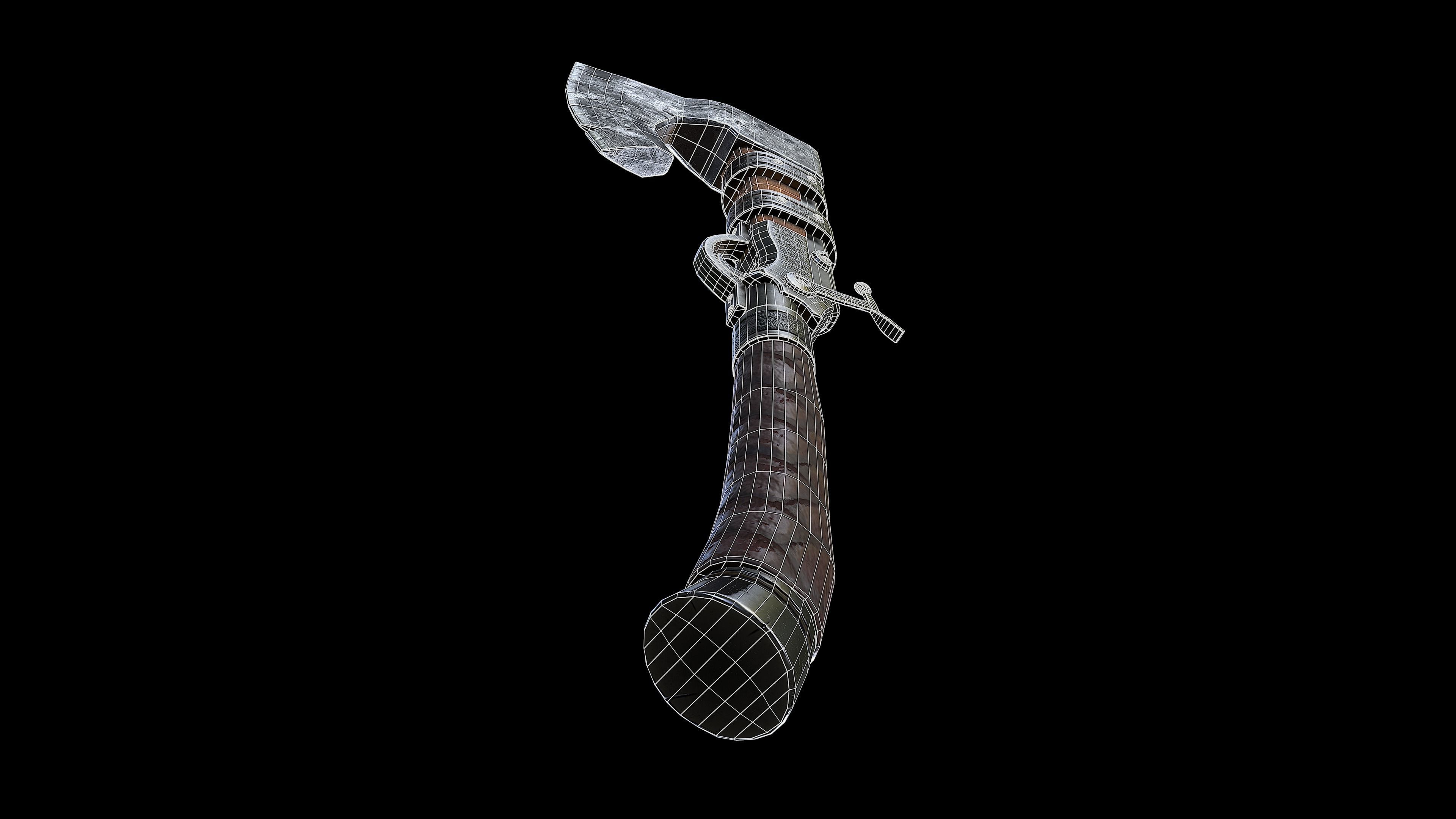Axegun low poly model axe Low-poly 3D model_3