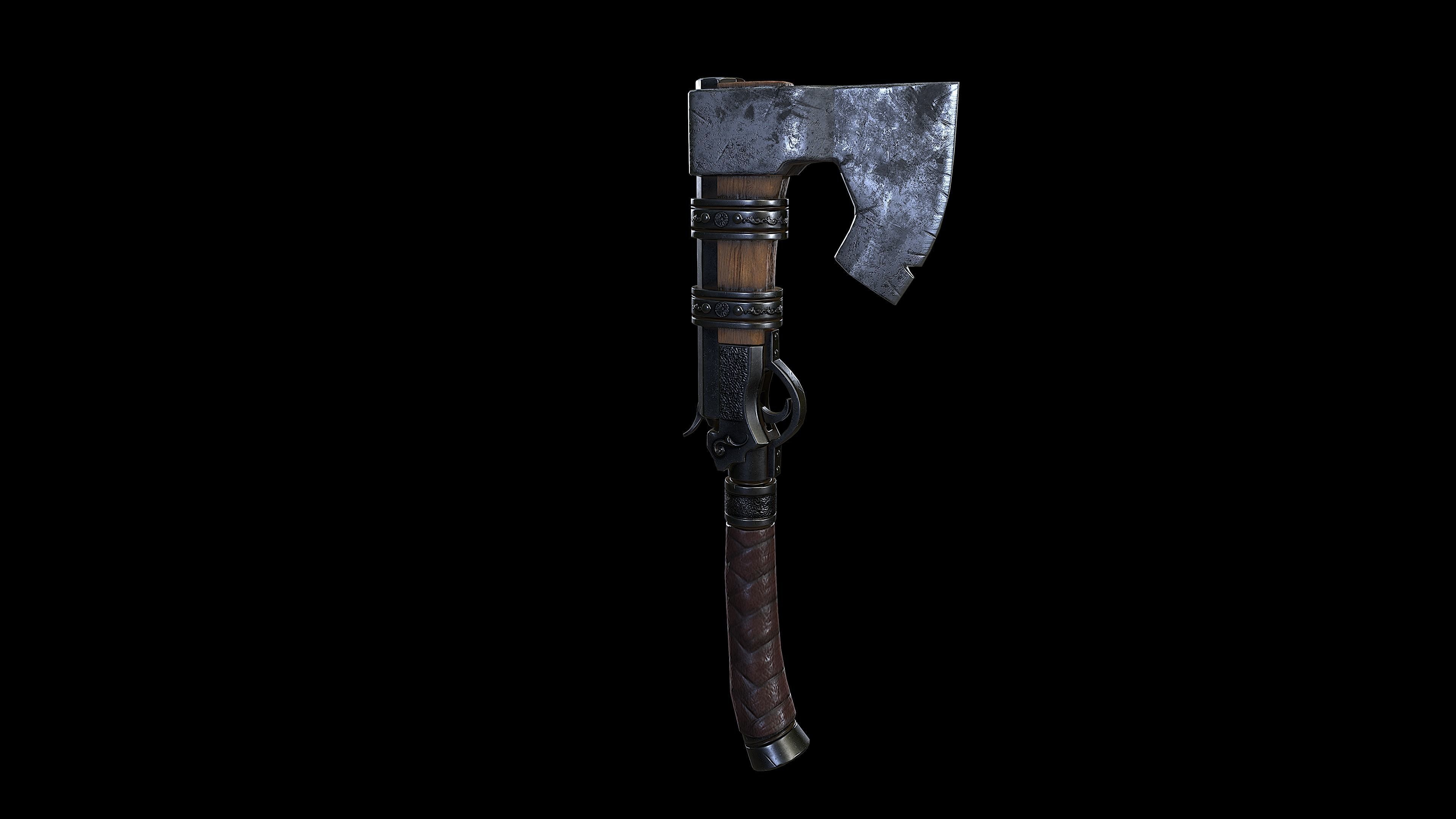 Axegun low poly model axe Low-poly 3D model_5