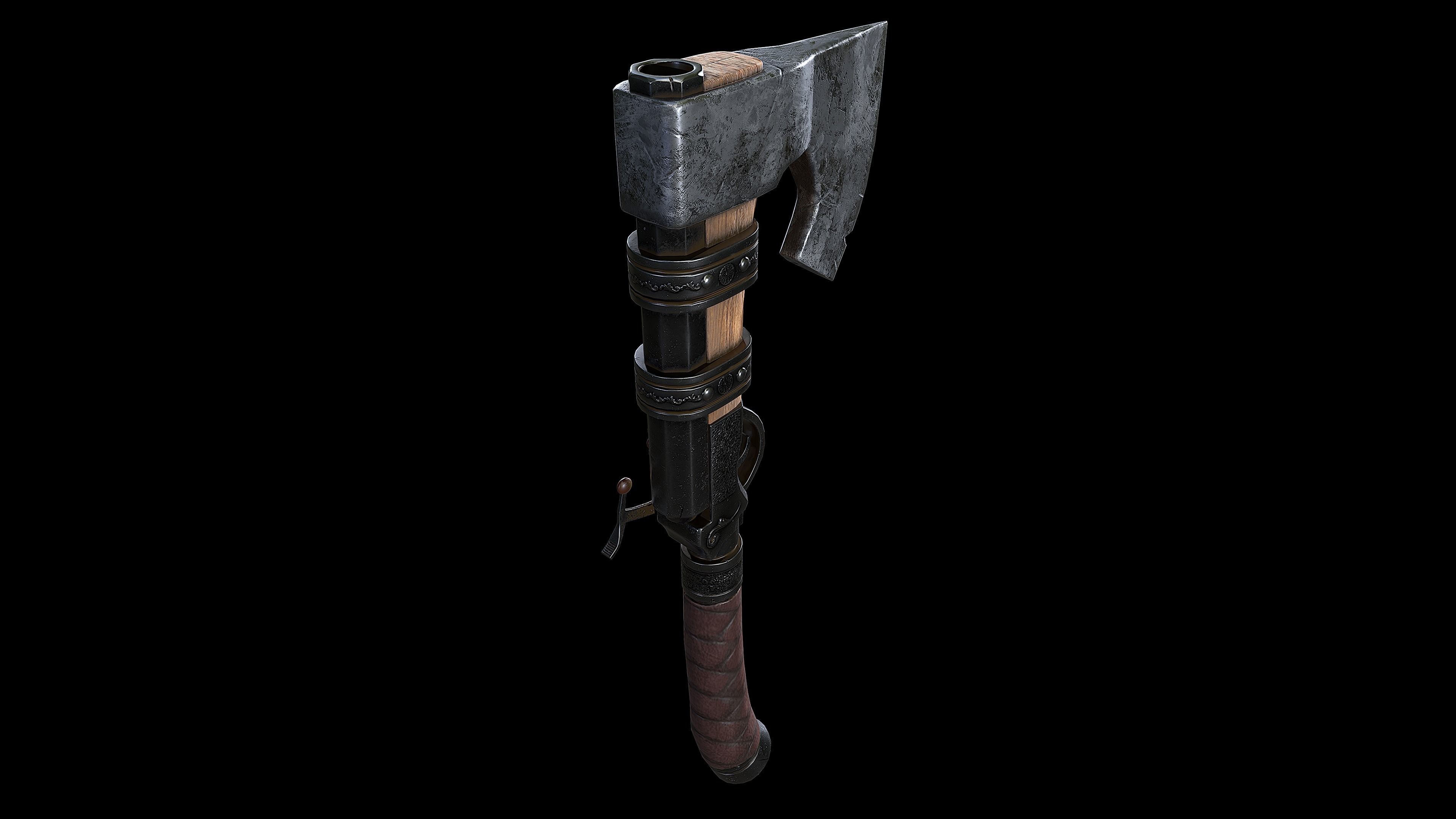 Axegun low poly model axe Low-poly 3D model_10