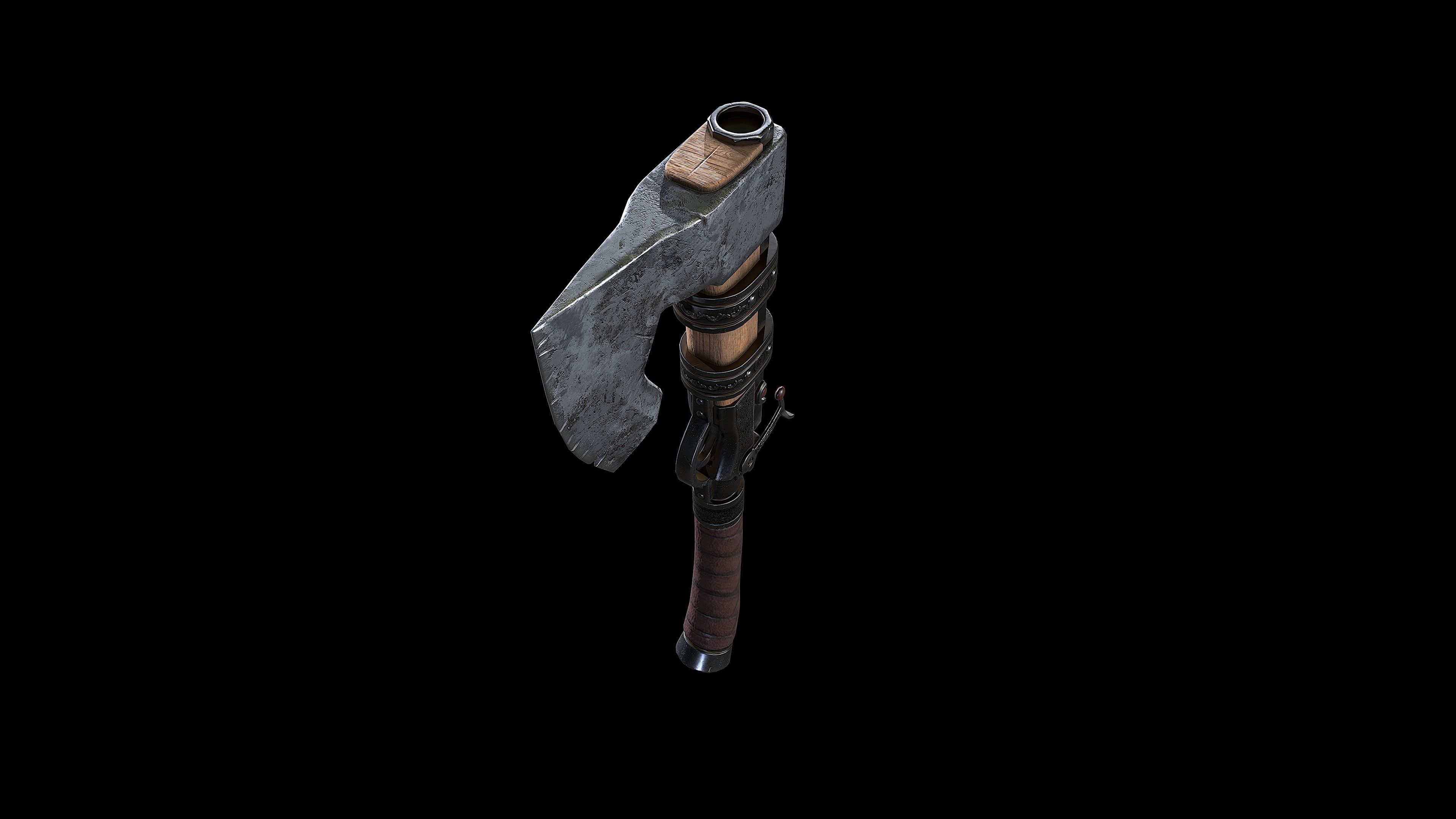 Axegun low poly model axe Low-poly 3D model_8
