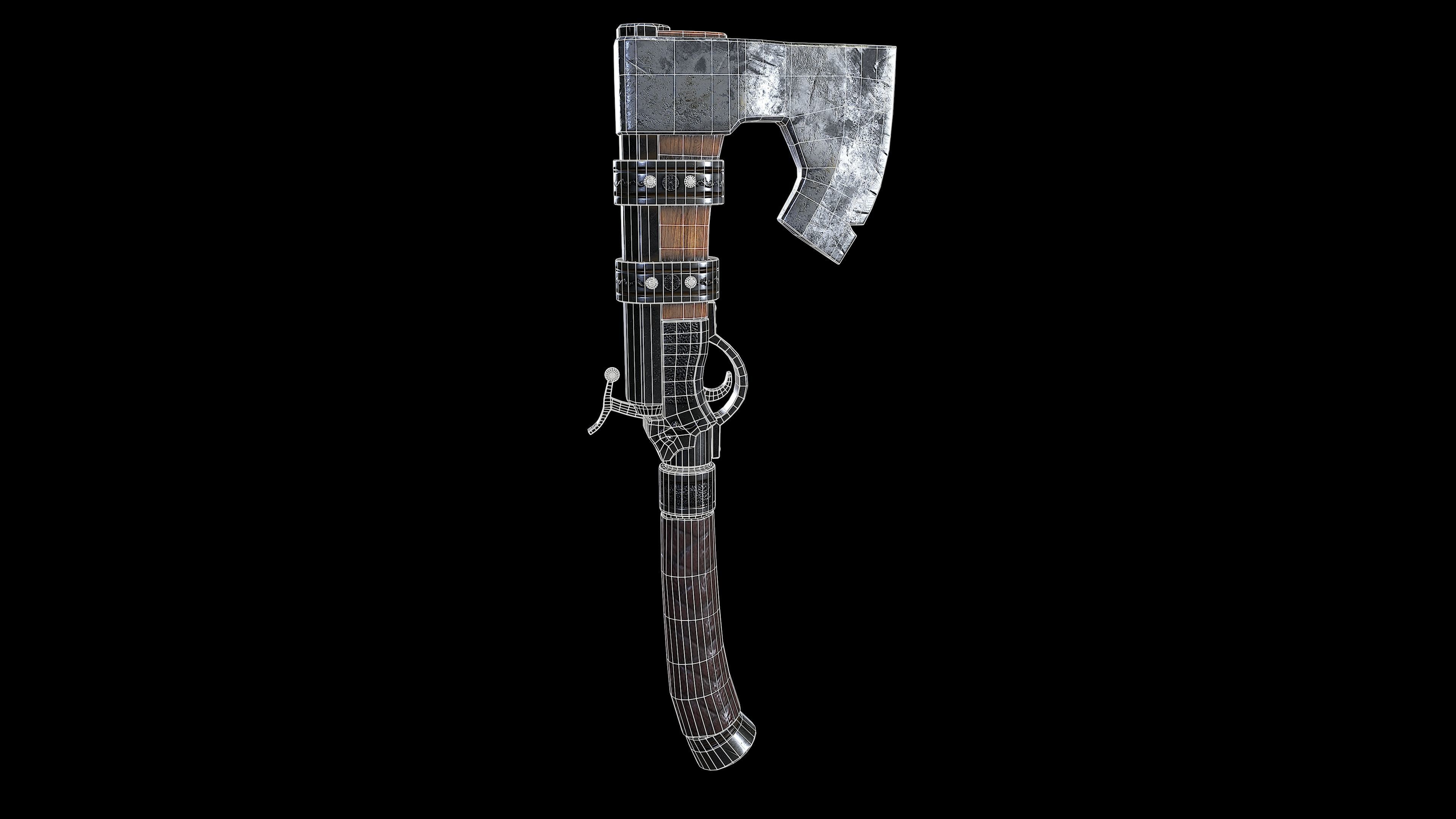 Axegun low poly model axe Low-poly 3D model_4