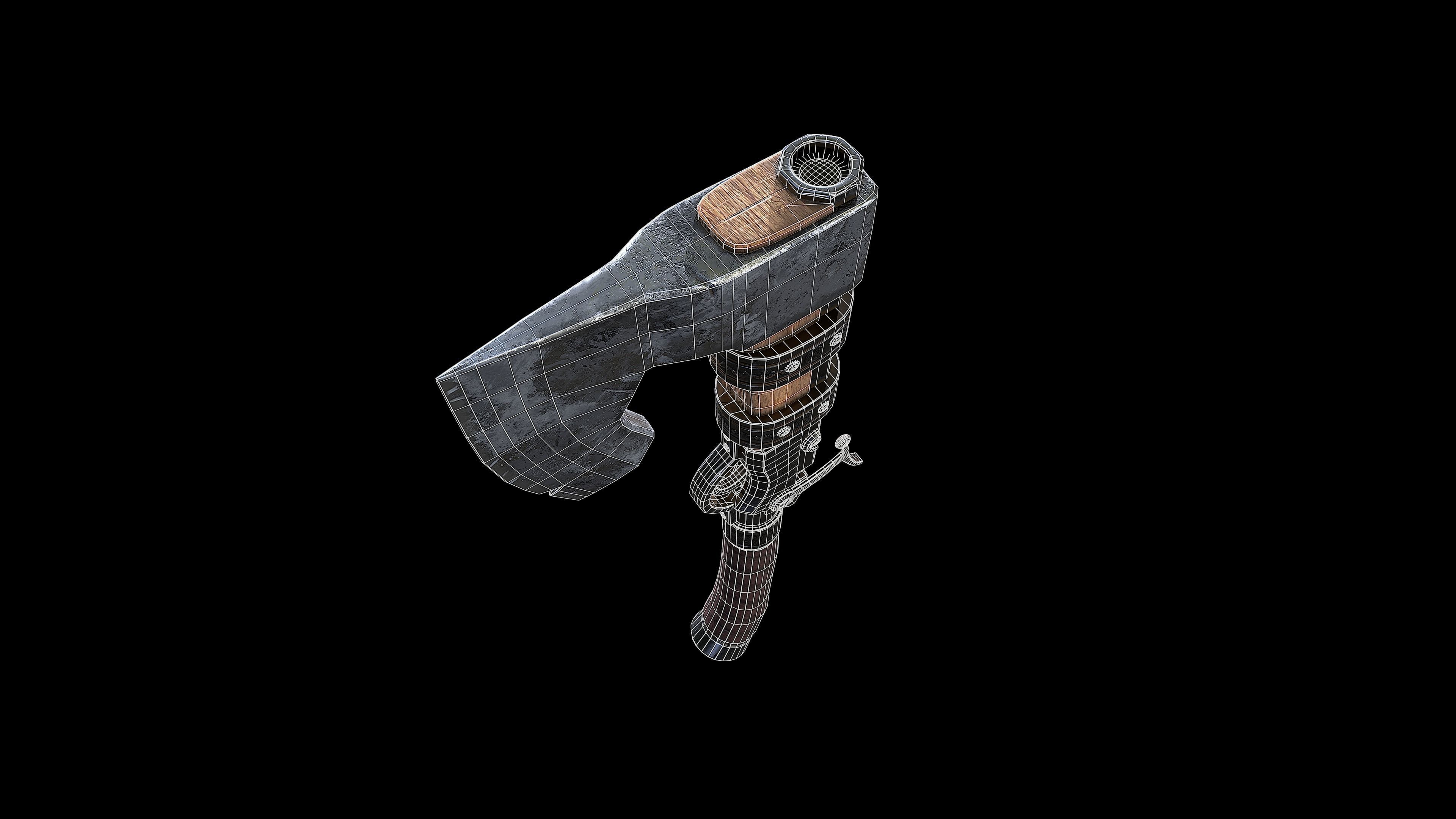 Axegun low poly model axe Low-poly 3D model_2
