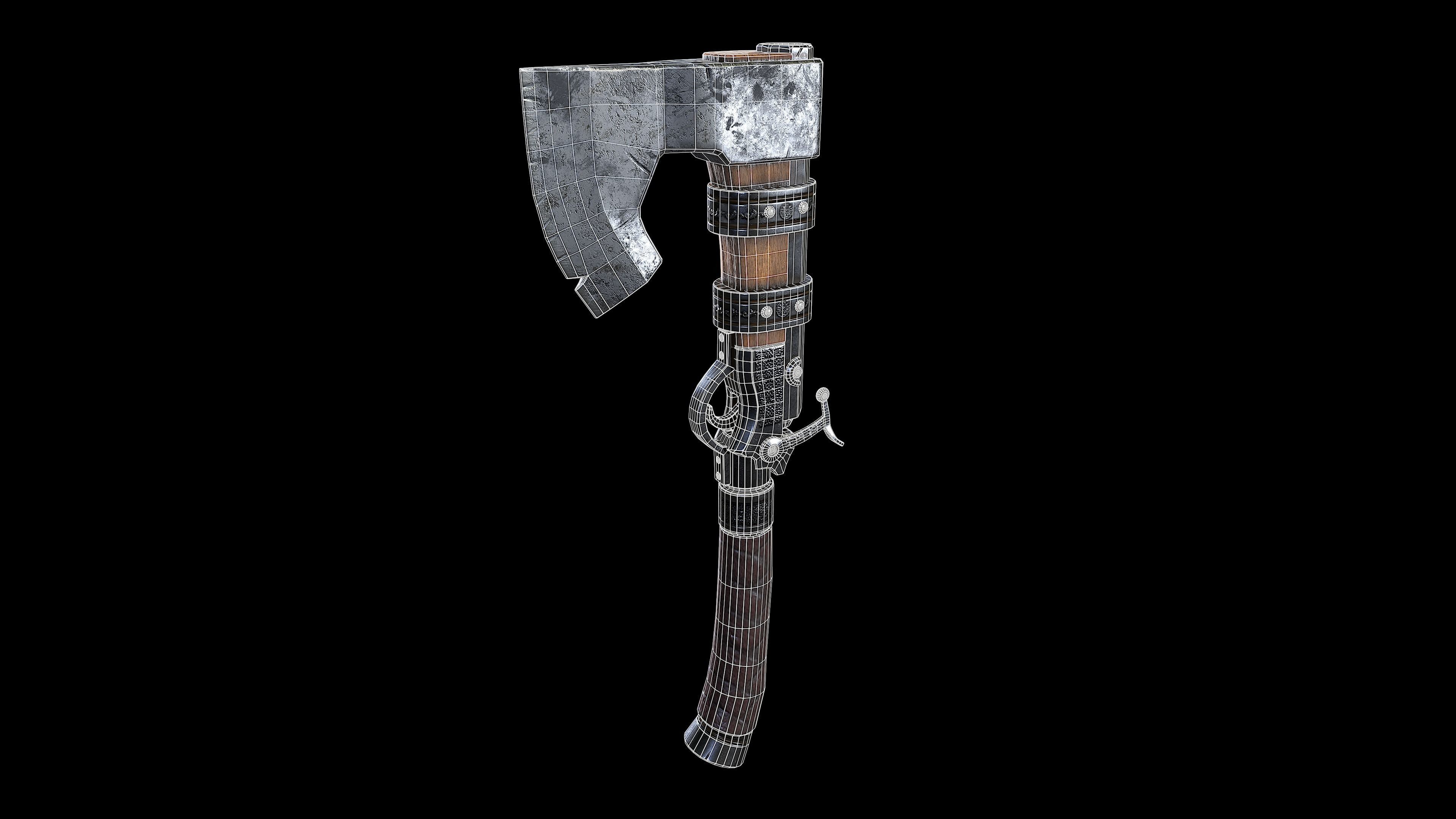 Axegun low poly model axe Low-poly 3D model_1