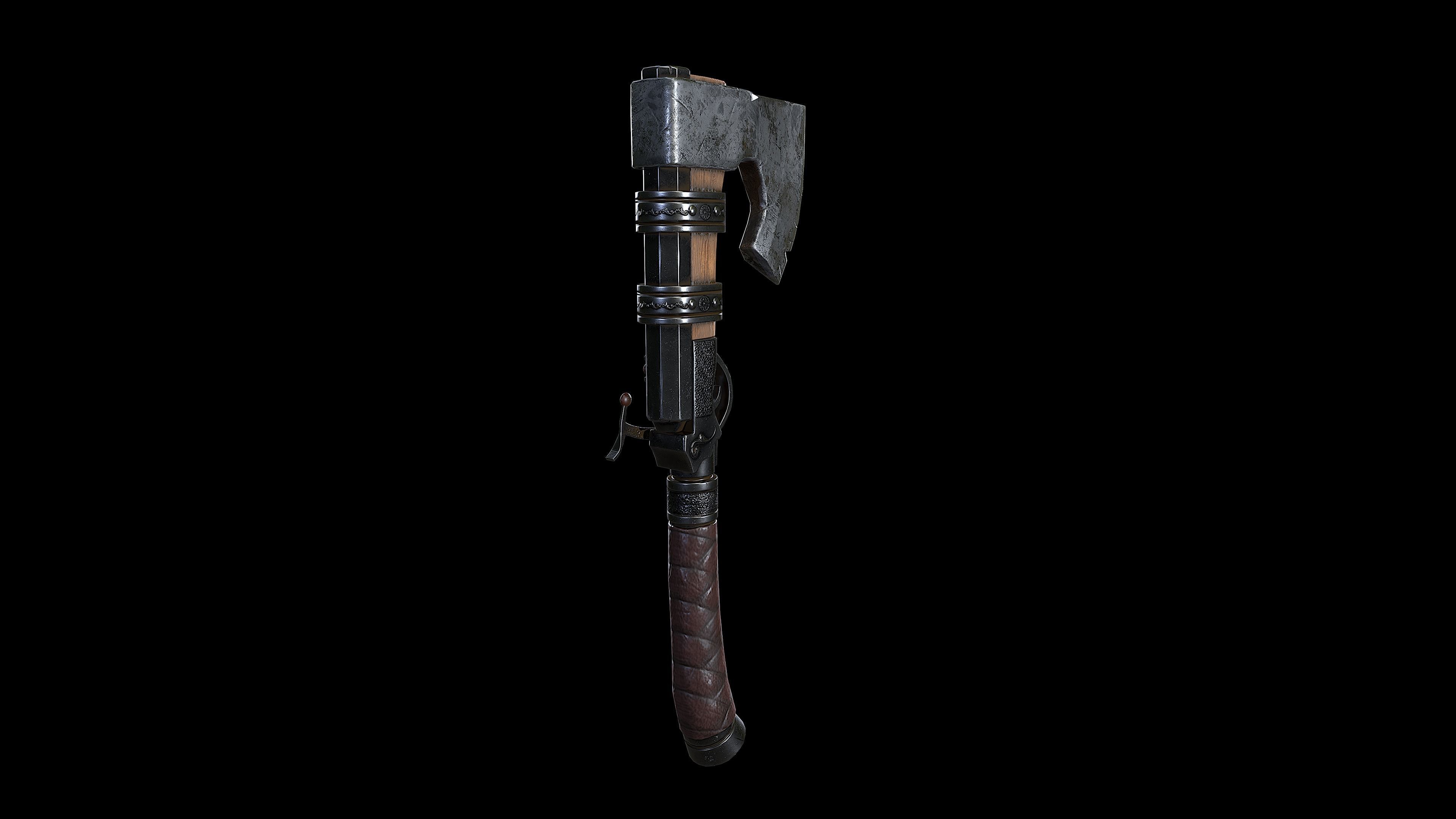 Axegun low poly model axe Low-poly 3D model_6