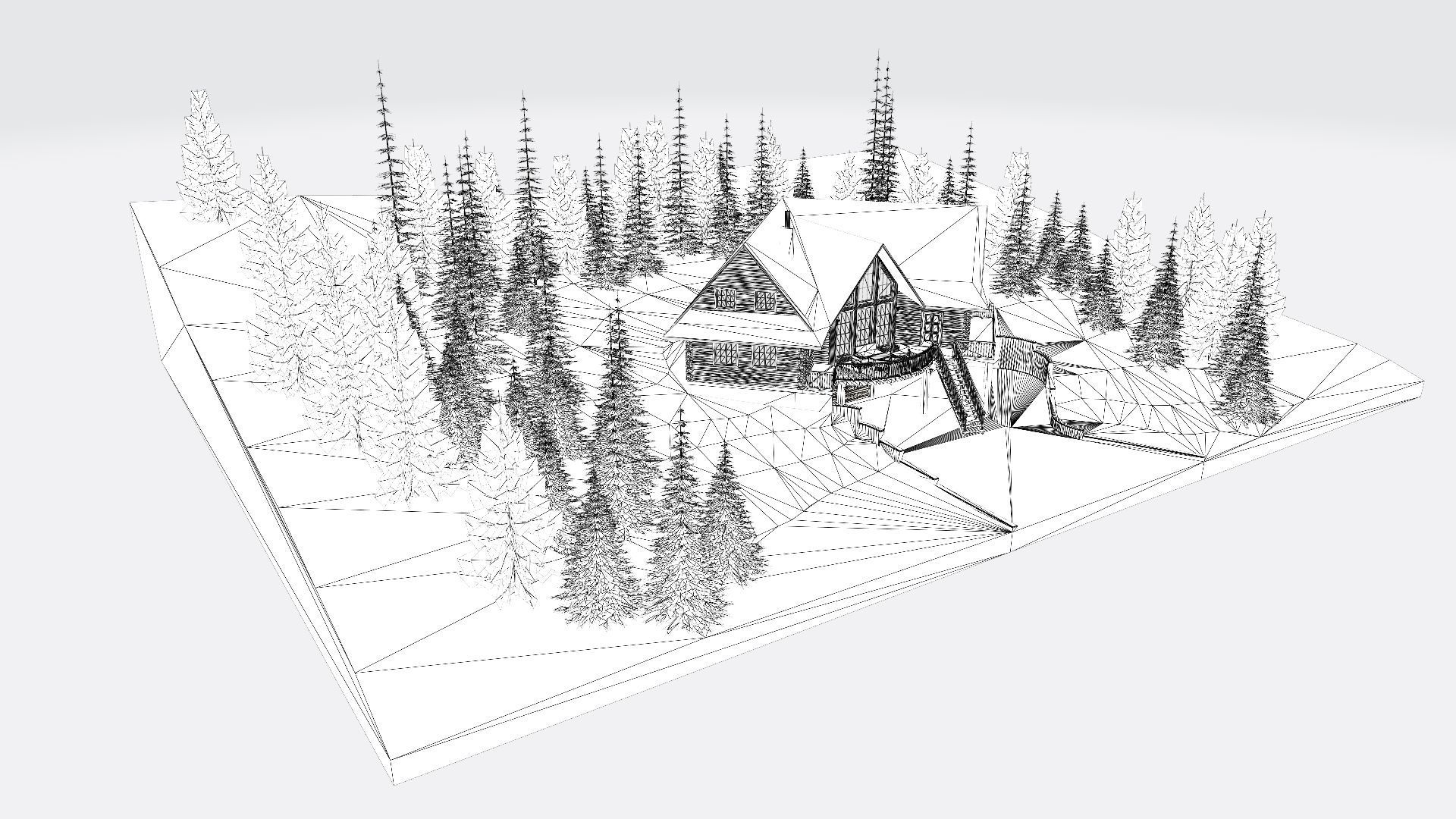 Log House with garage Winter scene 3D model_12