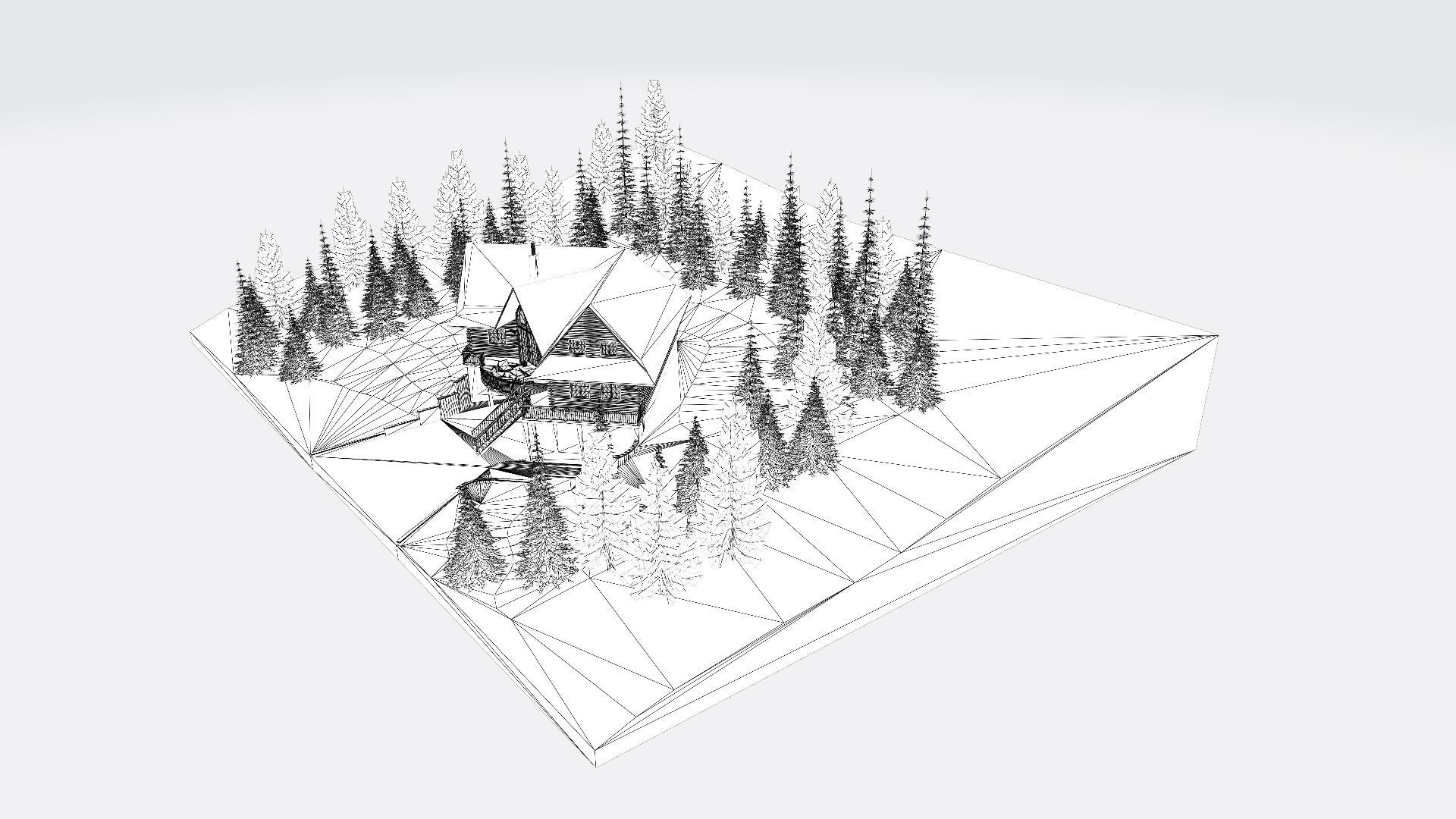 Log House with garage Winter scene 3D model_9