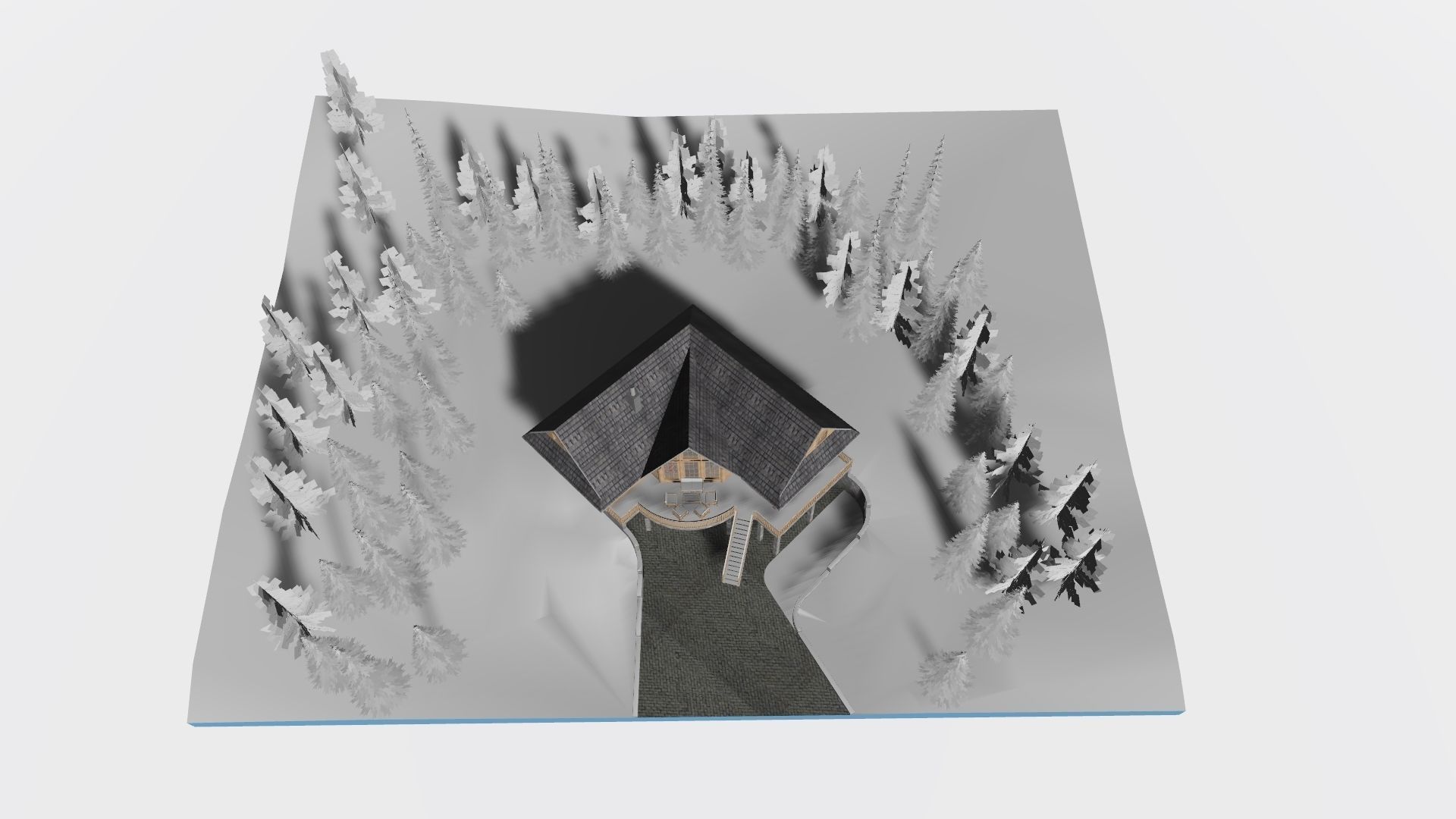 Log House with garage Winter scene 3D model_7