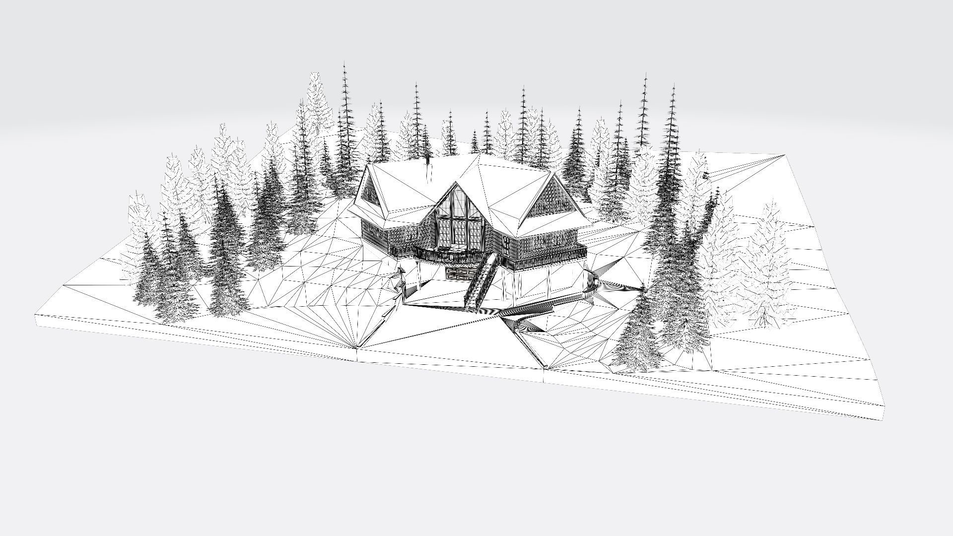 Log House with garage Winter scene 3D model_10
