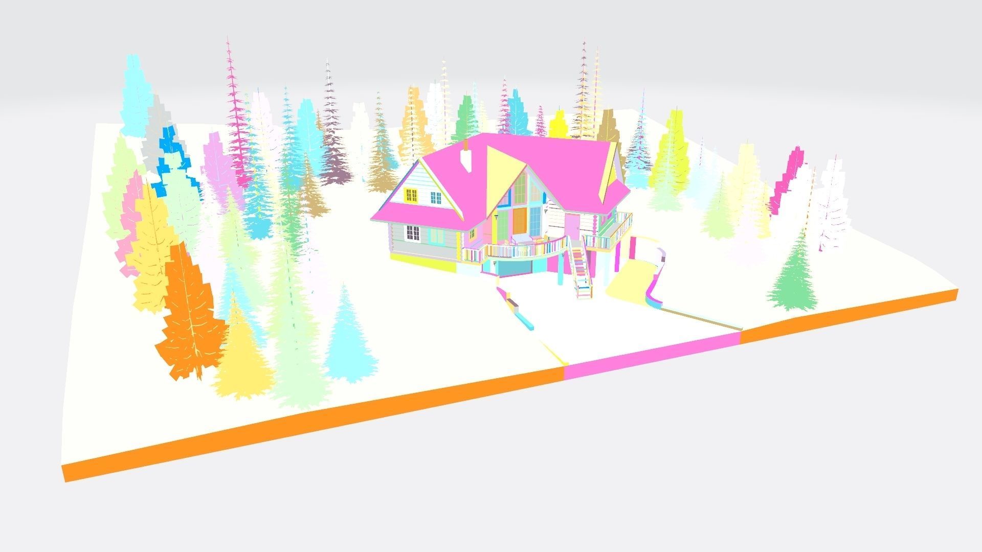 Log House with garage Winter scene 3D model_8