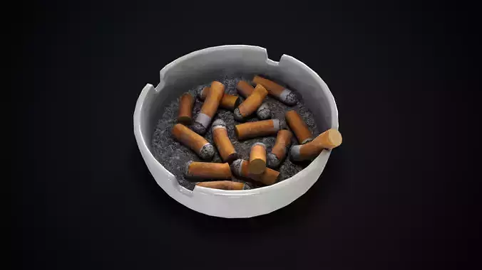 Classic ashtray with cigarette butts Low-poly 3D model