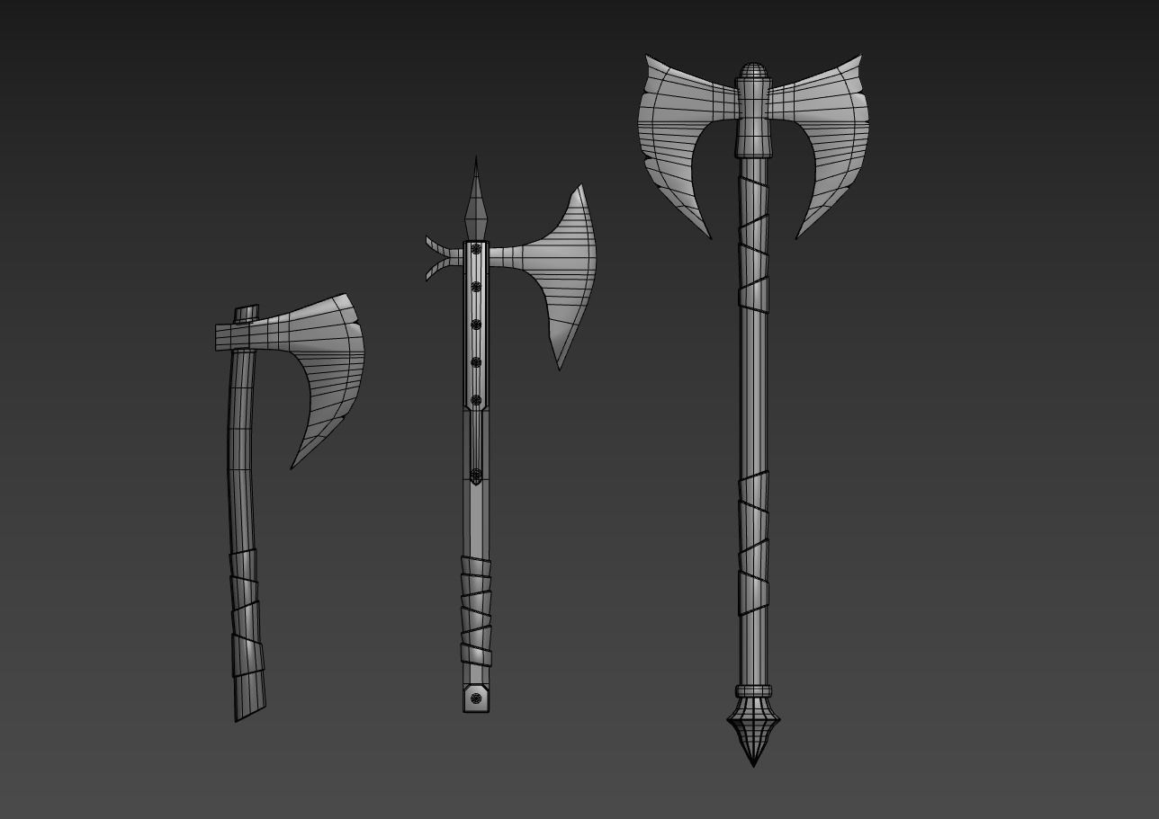 One handed axes and two handed axe Low-poly 3D model_6