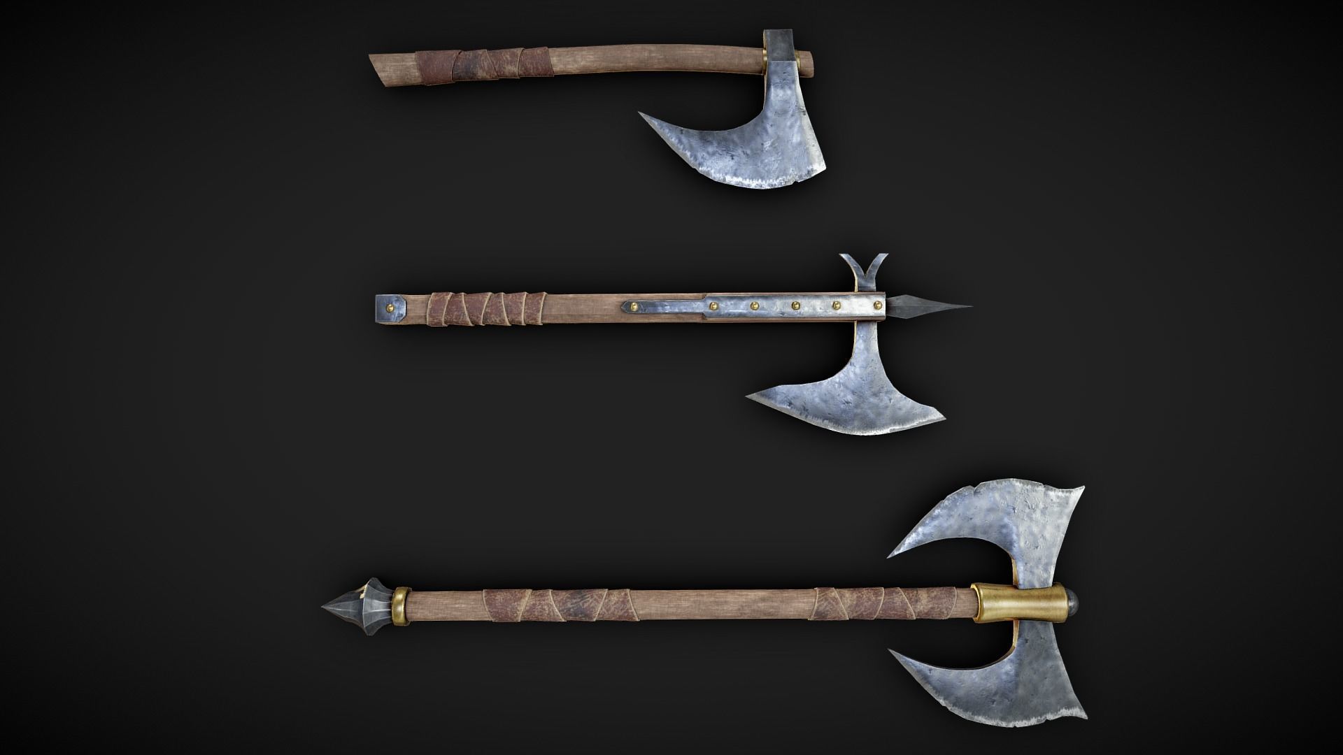 One handed axes and two handed axe Low-poly 3D model_2