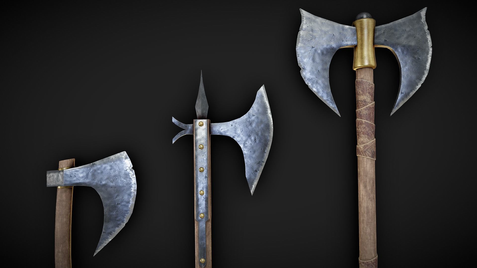 One handed axes and two handed axe Low-poly 3D model_3