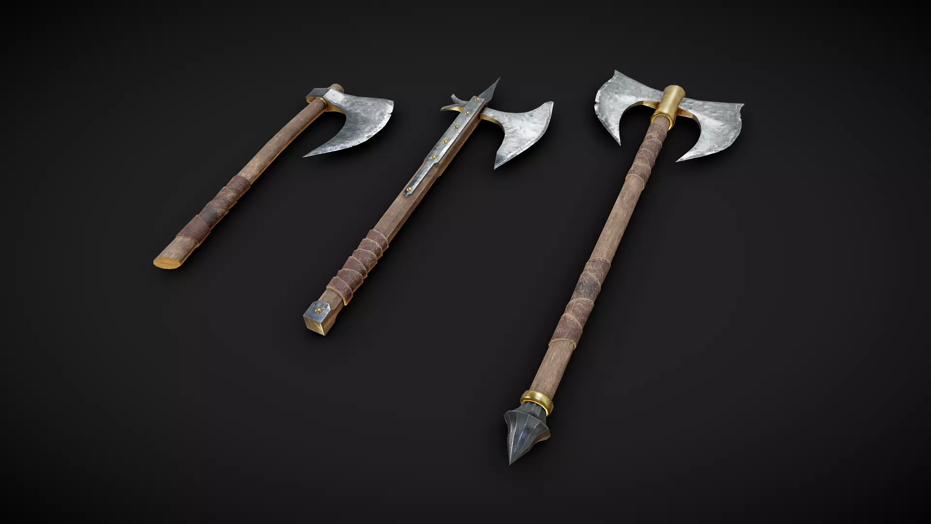 One handed axes and two handed axe Low-poly 3D model_0