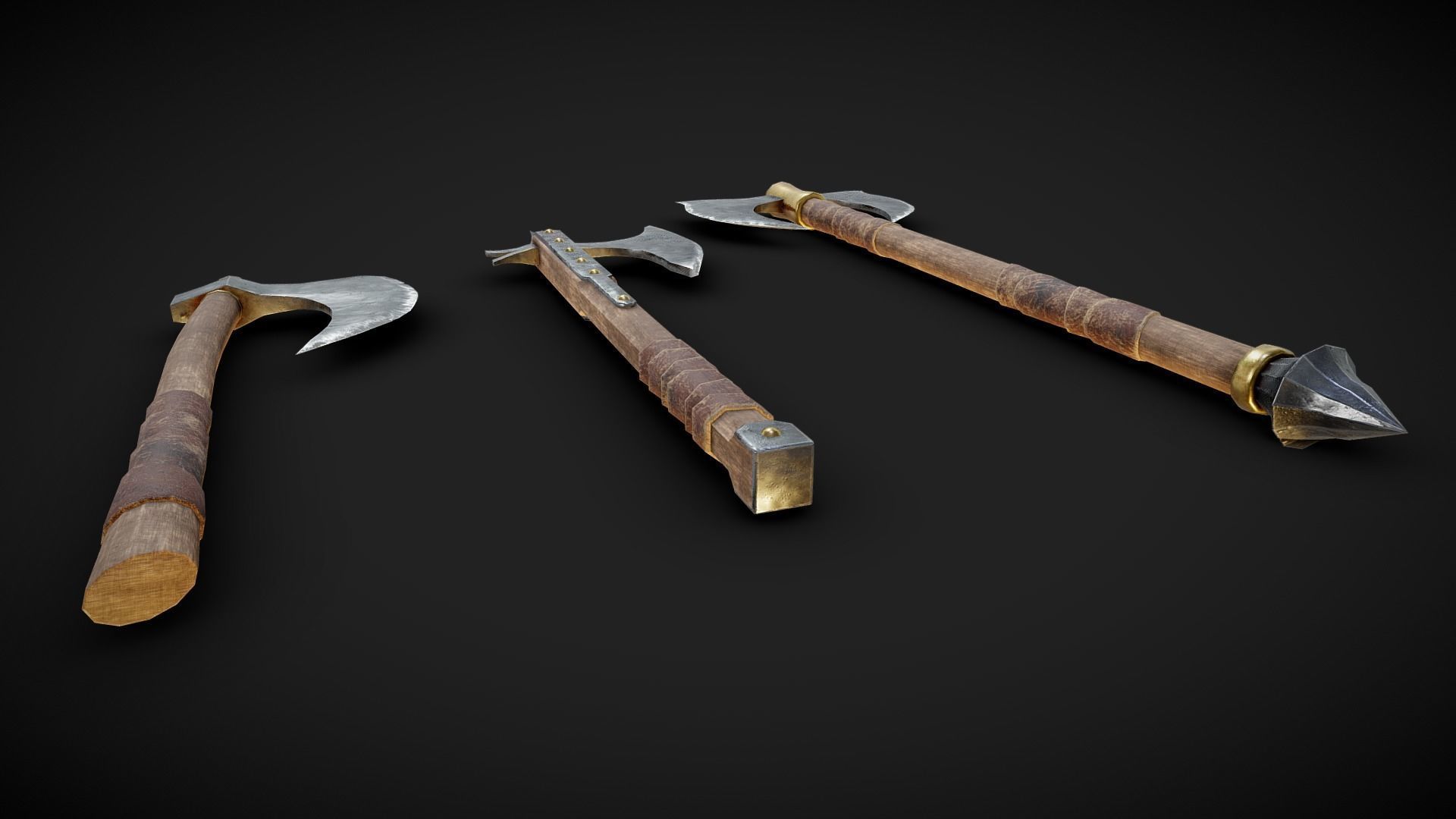 One handed axes and two handed axe Low-poly 3D model_5