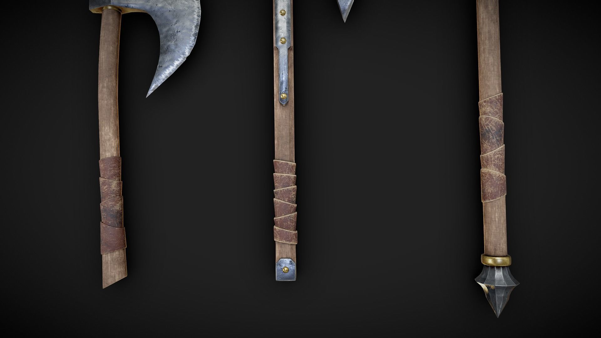 One handed axes and two handed axe Low-poly 3D model_4