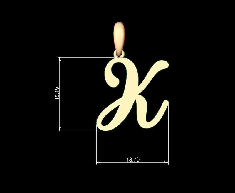 Initial Letters Pendant Glitter K 3D print model_4