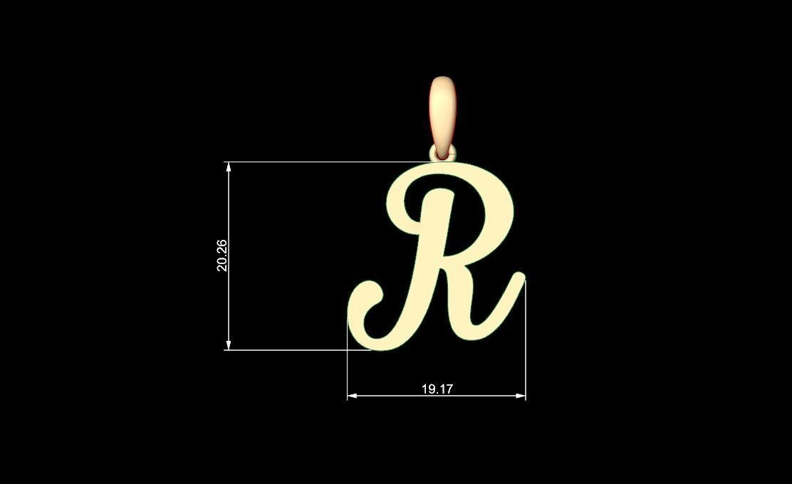Initial Letters Pendant Glitter R 3D print model_4