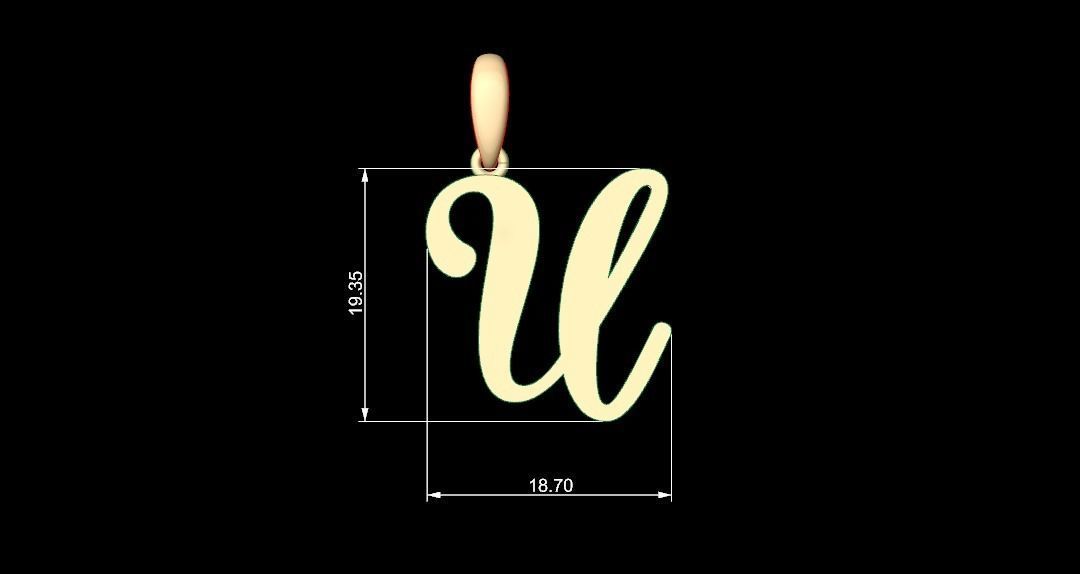 Initial Letters Pendant Glitter U 3D print model_4