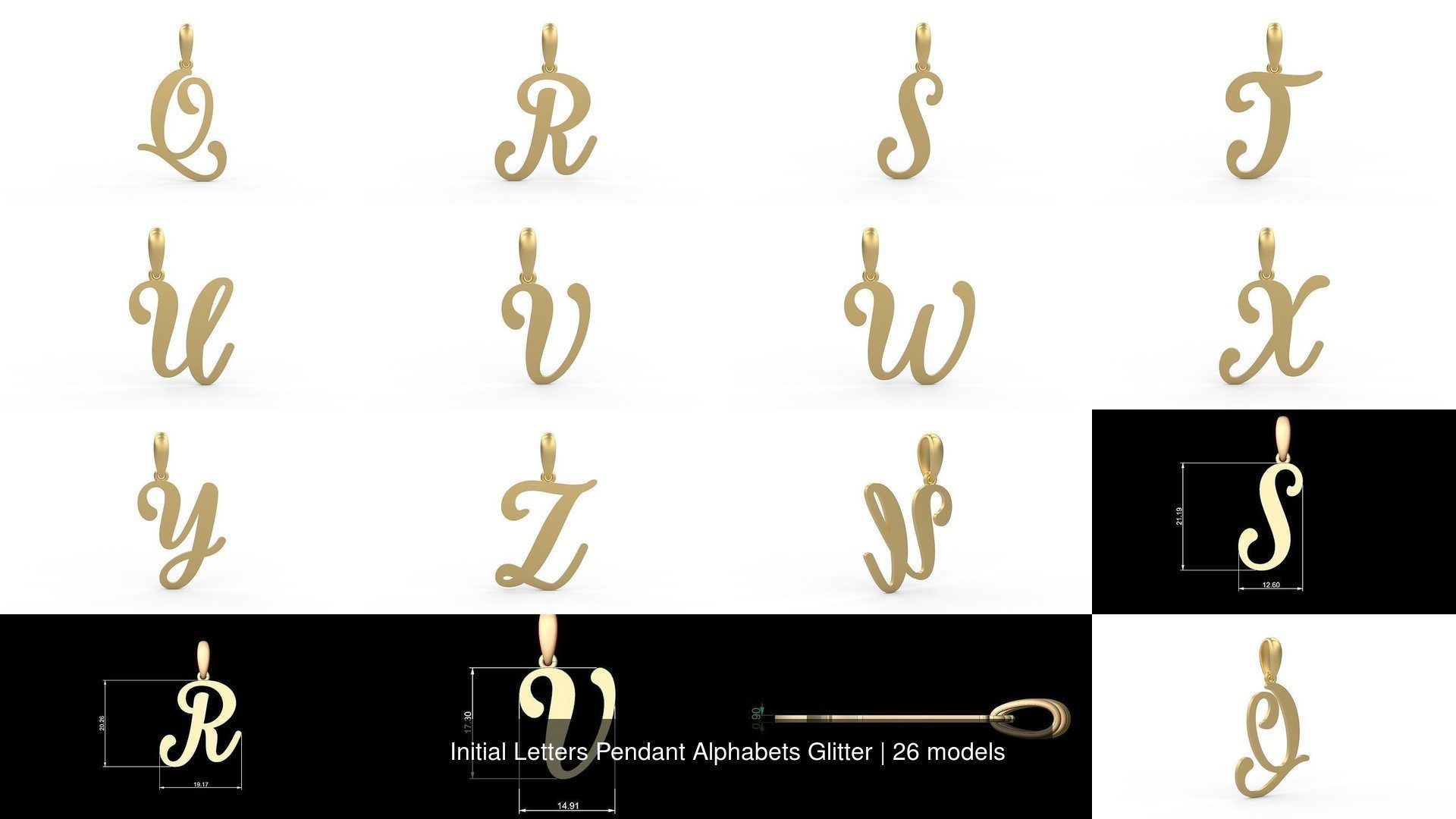 Initial Letters Pendant Alphabets Glitter 3D Model Collection_2
