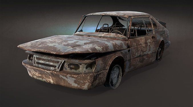 Burnt Retro Car 02 Low-poly 3D model