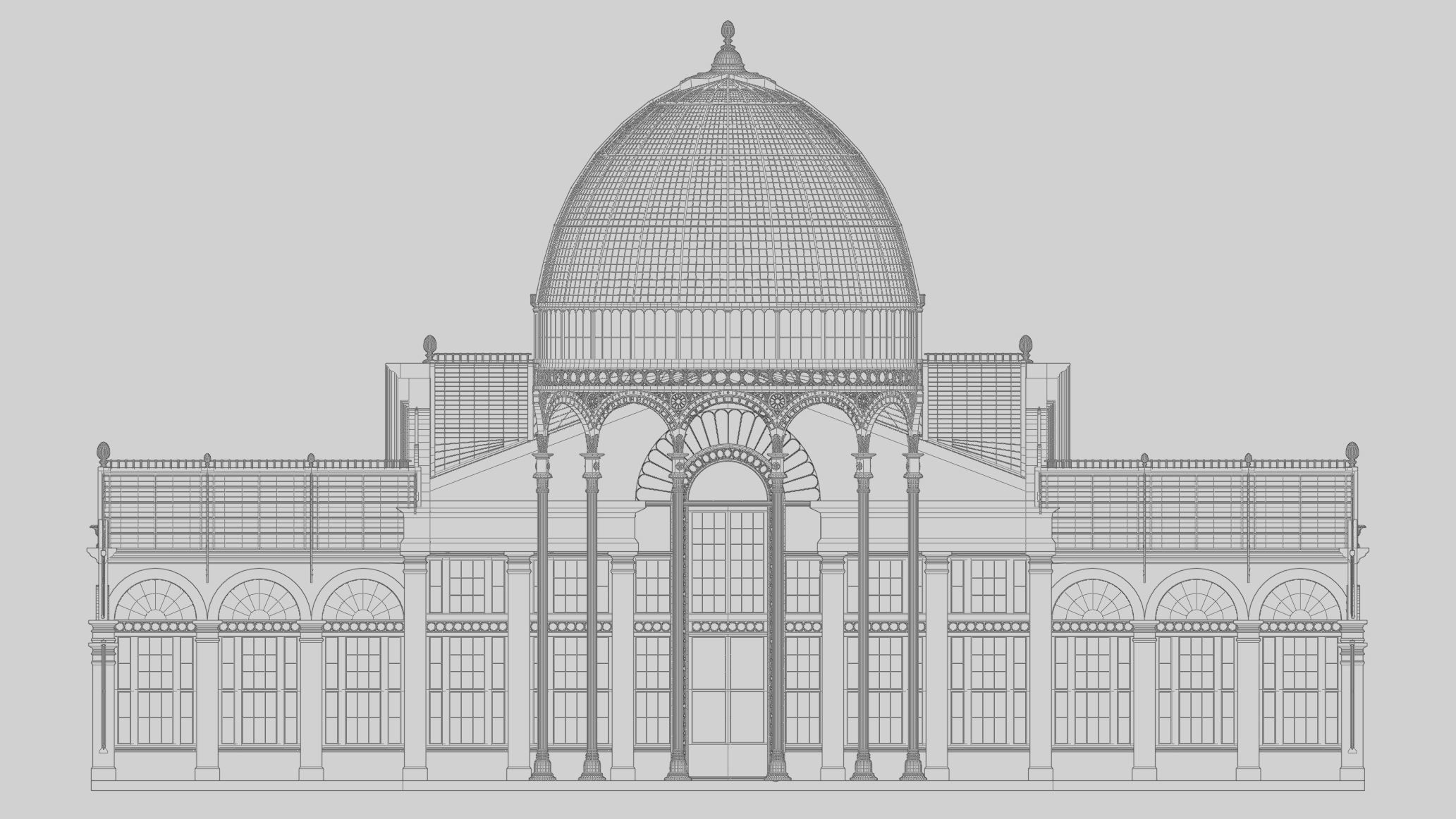 Greenhouse ornate building with glass roof 3D model_10